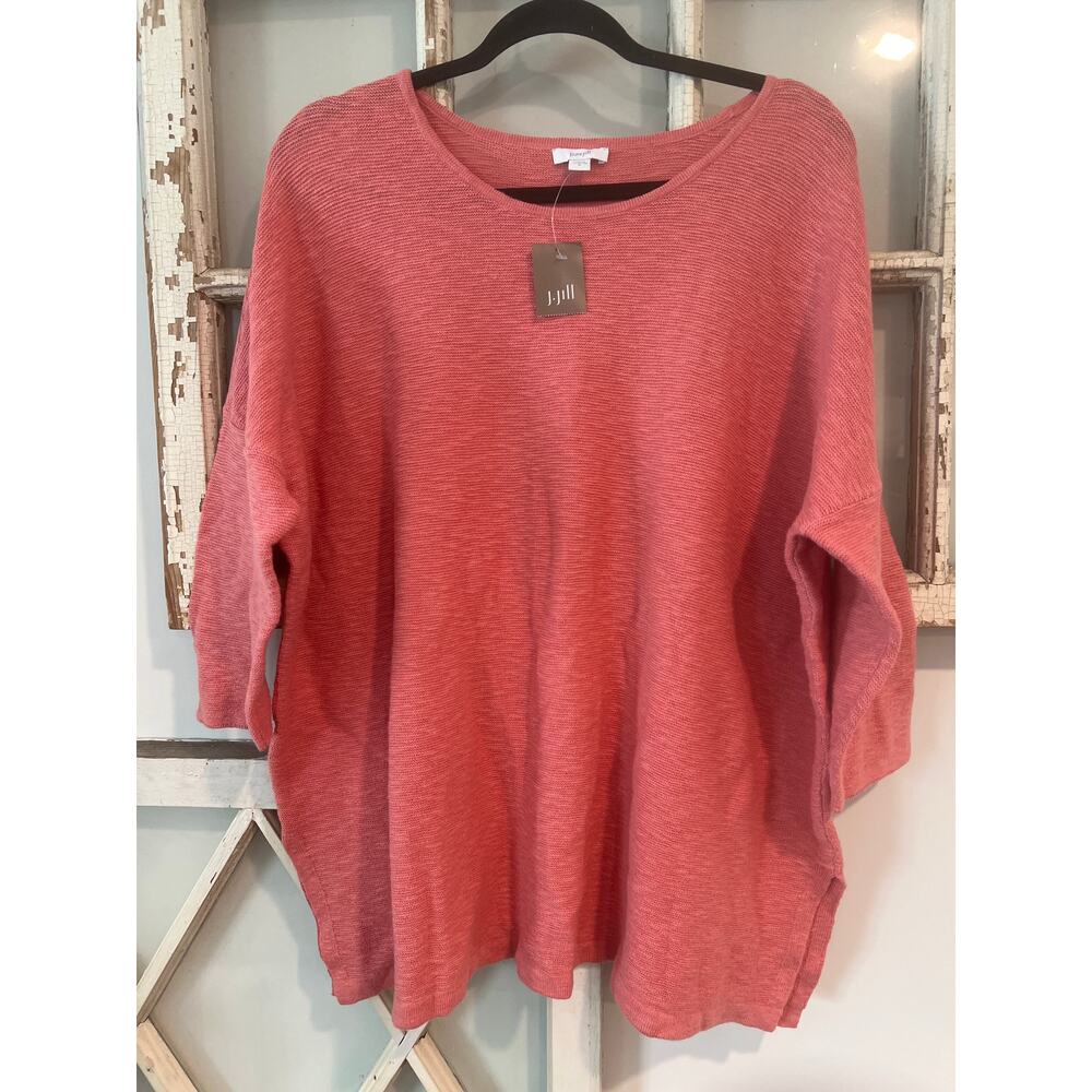 NWT Pure Jill J.Jill size medium coral colored cotton linen blend sweater